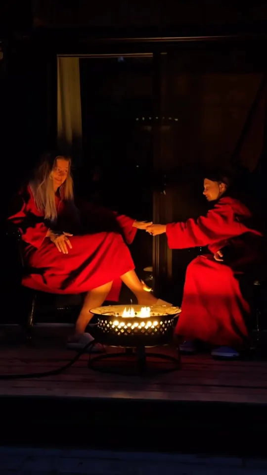 Evening fire pit scene in a vacation rental UGC video